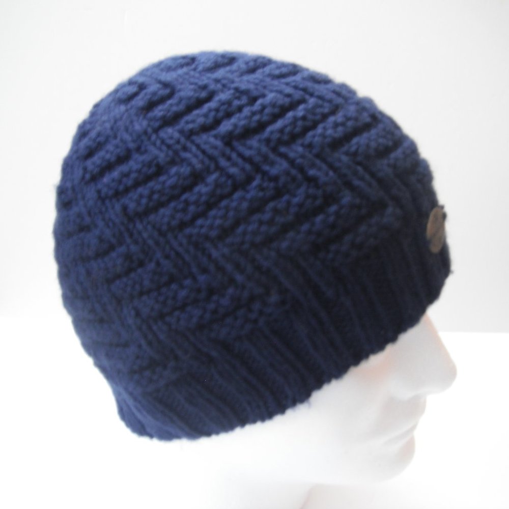 Hand Knitted Hat Toque Adult Size - S-M Acrylic Color Navy - 004 Hand knit by me